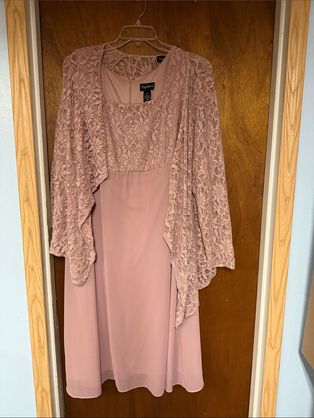 Maggie Barnes Dusty Rose Lace Midi Dress with Overlay Jacket